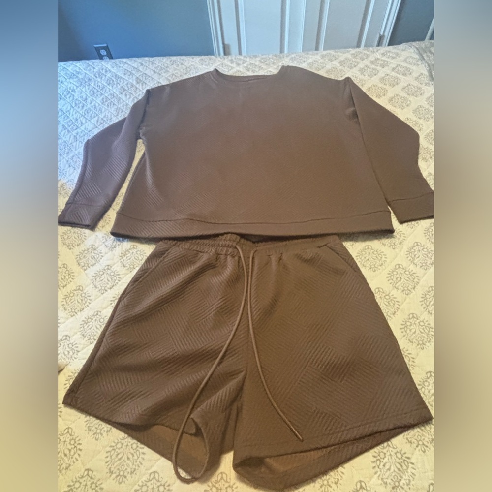 Brown Textured Short Set
